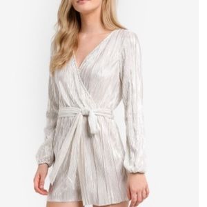 Bardot shimmery silver belted flowy romper